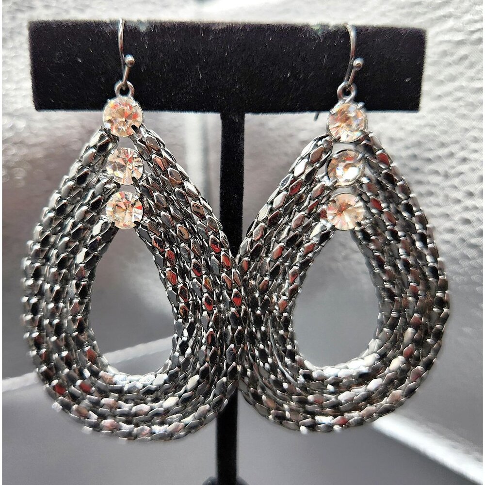 Simply Vera Wang Gunmetal Mesh & Crystal Dangle Earrings